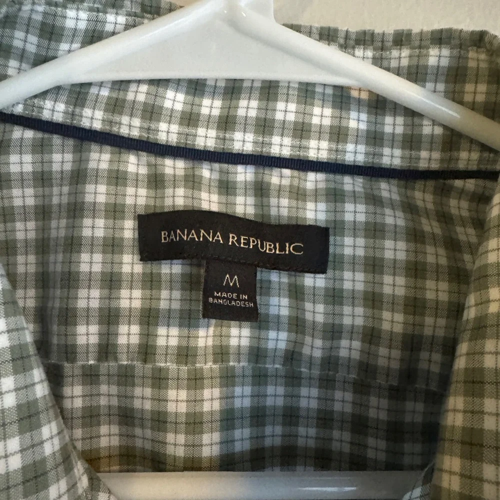 Banana Republic Men's Green Gingham Check Button Down Shirt M Cotton Long Sleeve